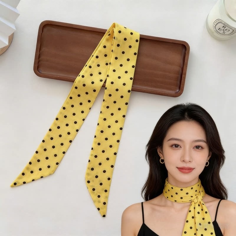 细窄长条小飘带波点领巾女装饰脖子领带黄色丝巾发带系脖绑发发饰