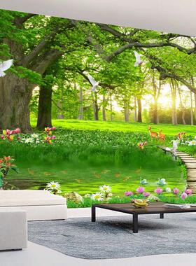 山水风景画墙贴3D立体墙画自粘草原贴纸卧室背景墙纸壁画墙壁贴画