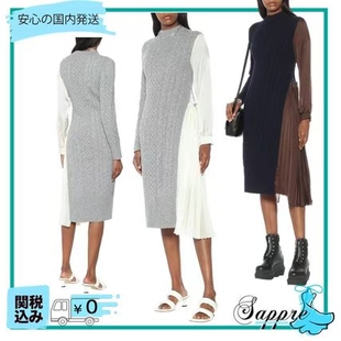 出口日本纯羊毛连衣裙2件套圆领长袖针织拼接毛衣连衣裙女装