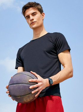 速干运动短袖T恤男夏季薄款透气圆领健身服黑色