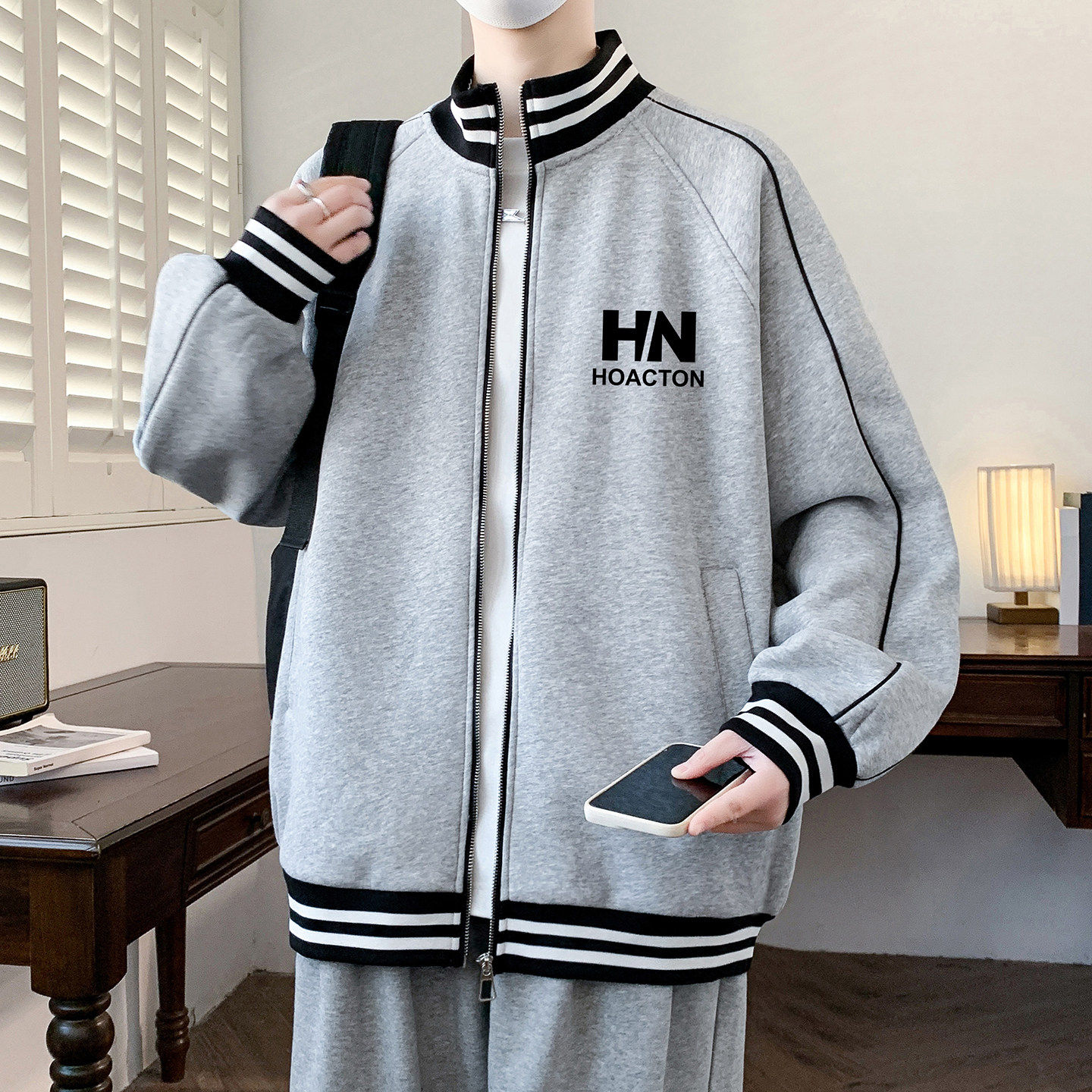 男青少年开衫卫衣春秋季新款立领外套帅气潮流初高中学生长袖上衣