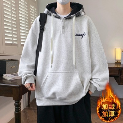 2025新款秋冬款连帽卫衣男孩初中学生加绒加厚青少年外套大童上衣