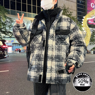 青少年冬季加厚羽绒服男孩初中高中学生冬装大童假两件白鸭绒外套