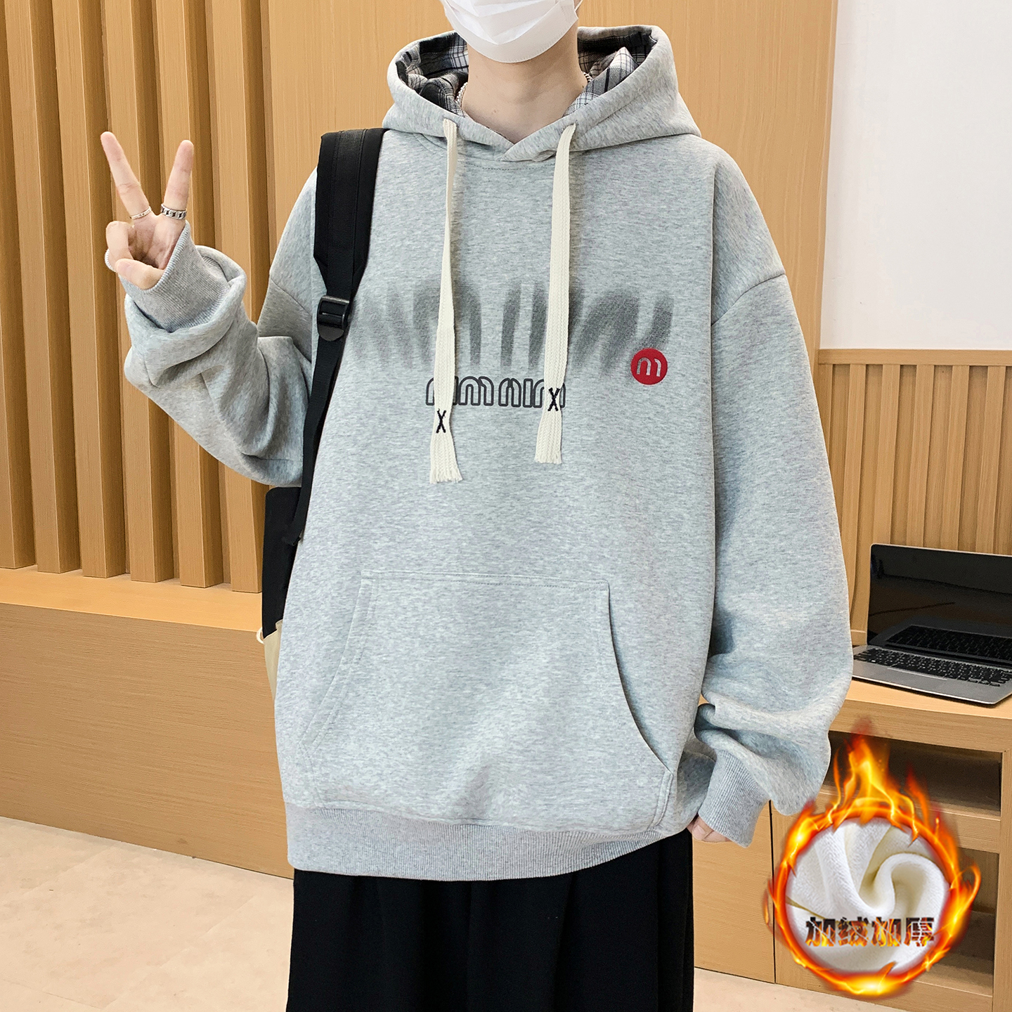 秋冬季连帽卫衣12岁男孩13初高中学生14加绒加厚15大童保暖外套16