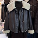 女宽松显瘦短款 娃娃毛领PU皮夹克衫 加绒加厚皮衣外套 新款 2025冬季