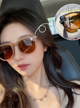 焦下同款折叠气垫眼镜女偏光墨镜韩版街拍茶黄色太阳镜男便携式
