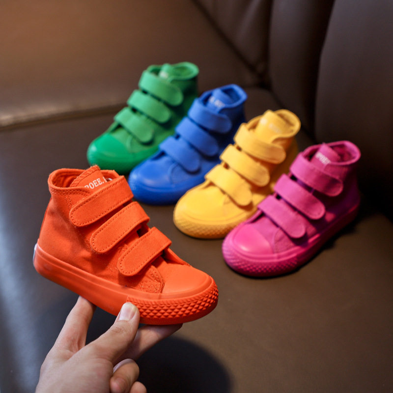 儿帆布鞋女童高帮板鞋春秋季新款糖果色韩版百搭男童布鞋休闲鞋潮