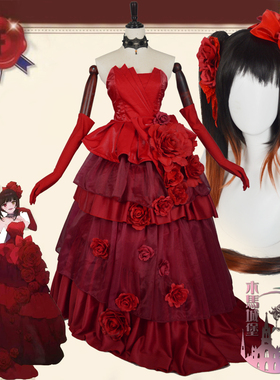 木马城堡约会大作战时崎狂三cos插画红色礼服cosplay动漫服装