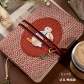 A5A6活页线装 刺绣兔子毛呢布艺面文艺绑绳拼贴条绒手账本子轻复古