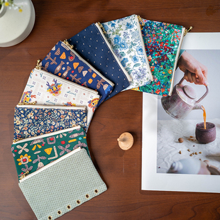 A5678分隔活页布艺拉链手账收纳包功课本手串袋零钱一首饰耳机包