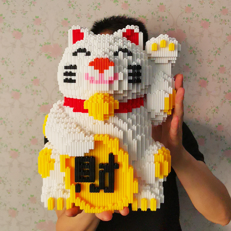 招财猫积木乐拼装高微小颗粒2024款财神爷摆件益智玩具大号3d拼图