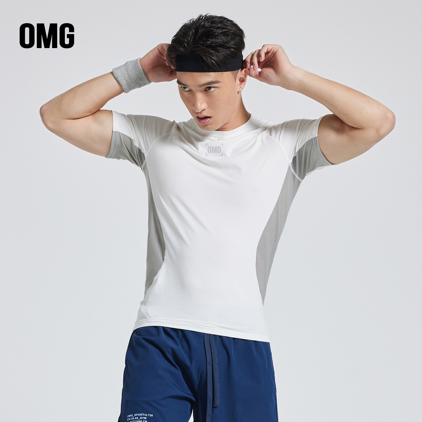 OMG运动 健身衣服男士紧身短袖t恤夏季训练服跑步高弹力轻薄透气