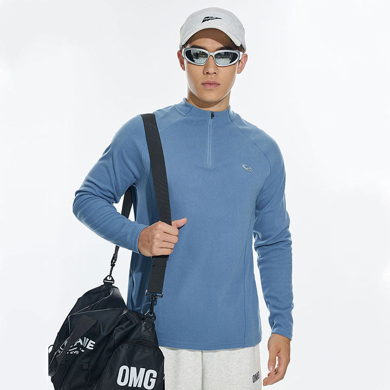 OMG运动 【暖感绒衫】小高领半拉链长袖t恤加绒秋冬季打底衫内搭