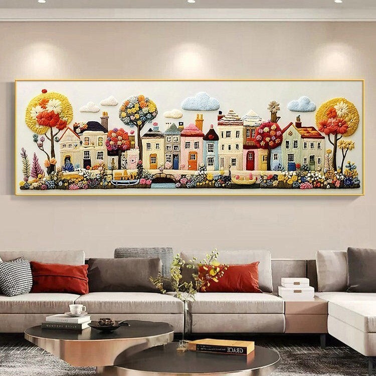 童话小镇奶油风客厅装饰画小众艺术沙发背景墙挂画卧室床头墙壁画