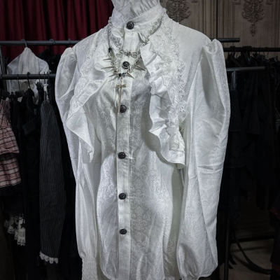 Devil Fashion恶魔时尚哥特暗黑男装木耳边拼接立领衬衣SHT12402