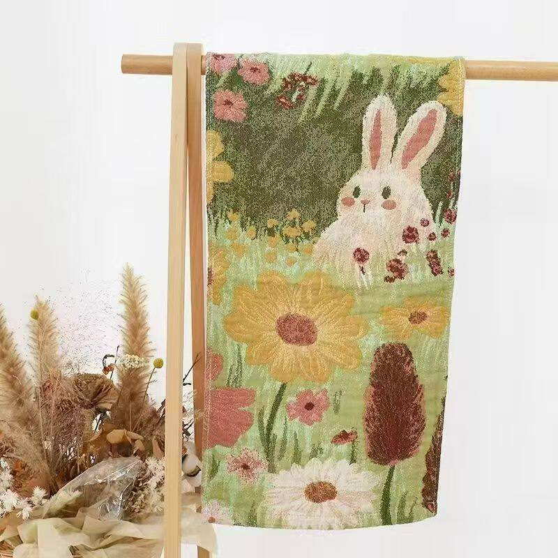 毛巾纯棉100全棉洗脸吸水成人洗澡用纱布家用田园风花朵卡通油画