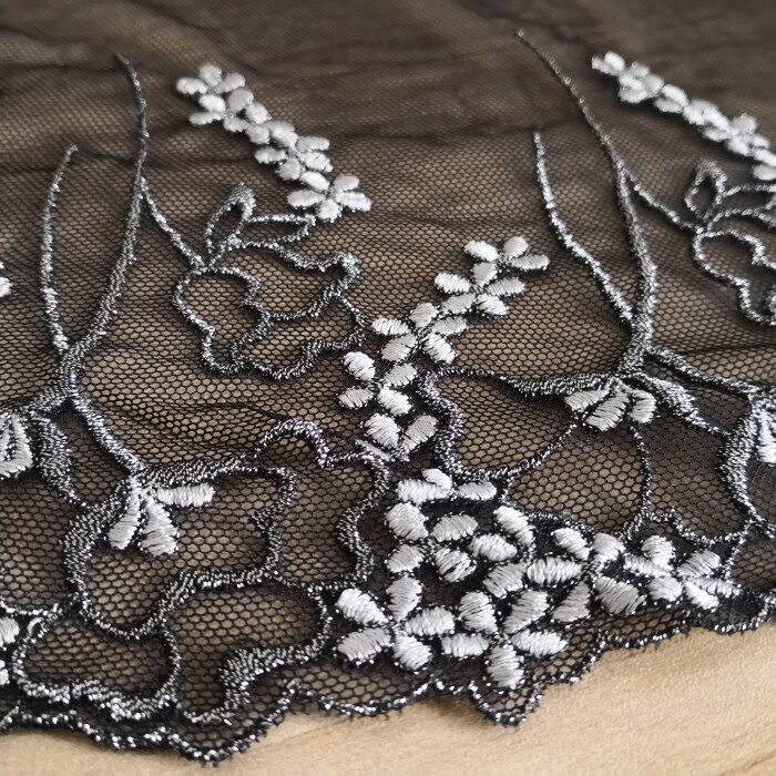 black Embroidery Lace Silver Line Embroidery Lace lace 20cm wide Lace hem lolita clothin the Home Fabric , Cloth/Fabric/Manual diy Cloth fabric  category - from Buy2taobao.com to provide professional Taobao agent buy service