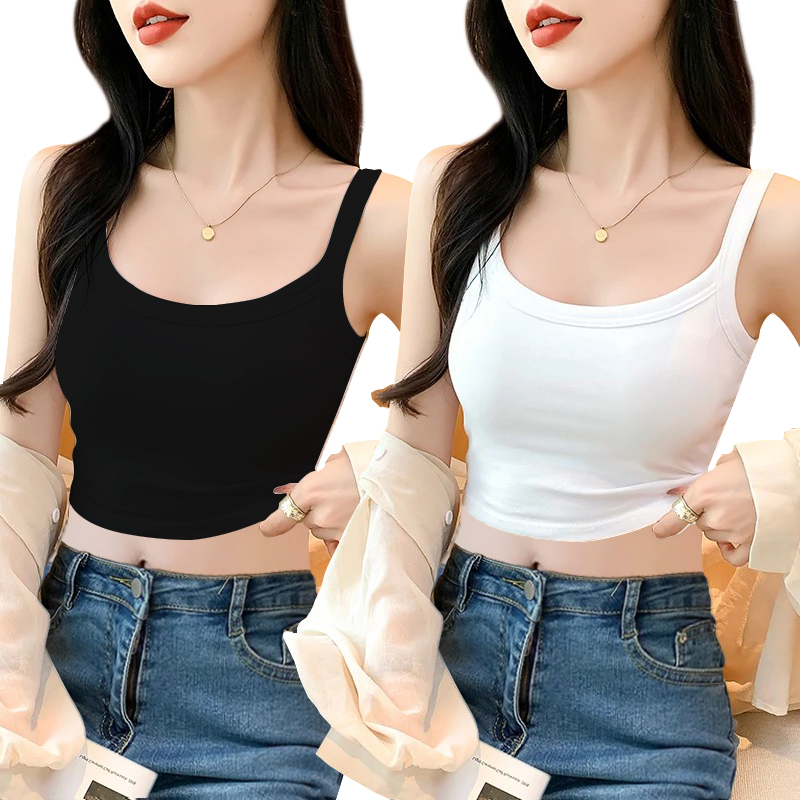 纯棉白色小吊带背心女露脐上衣潮