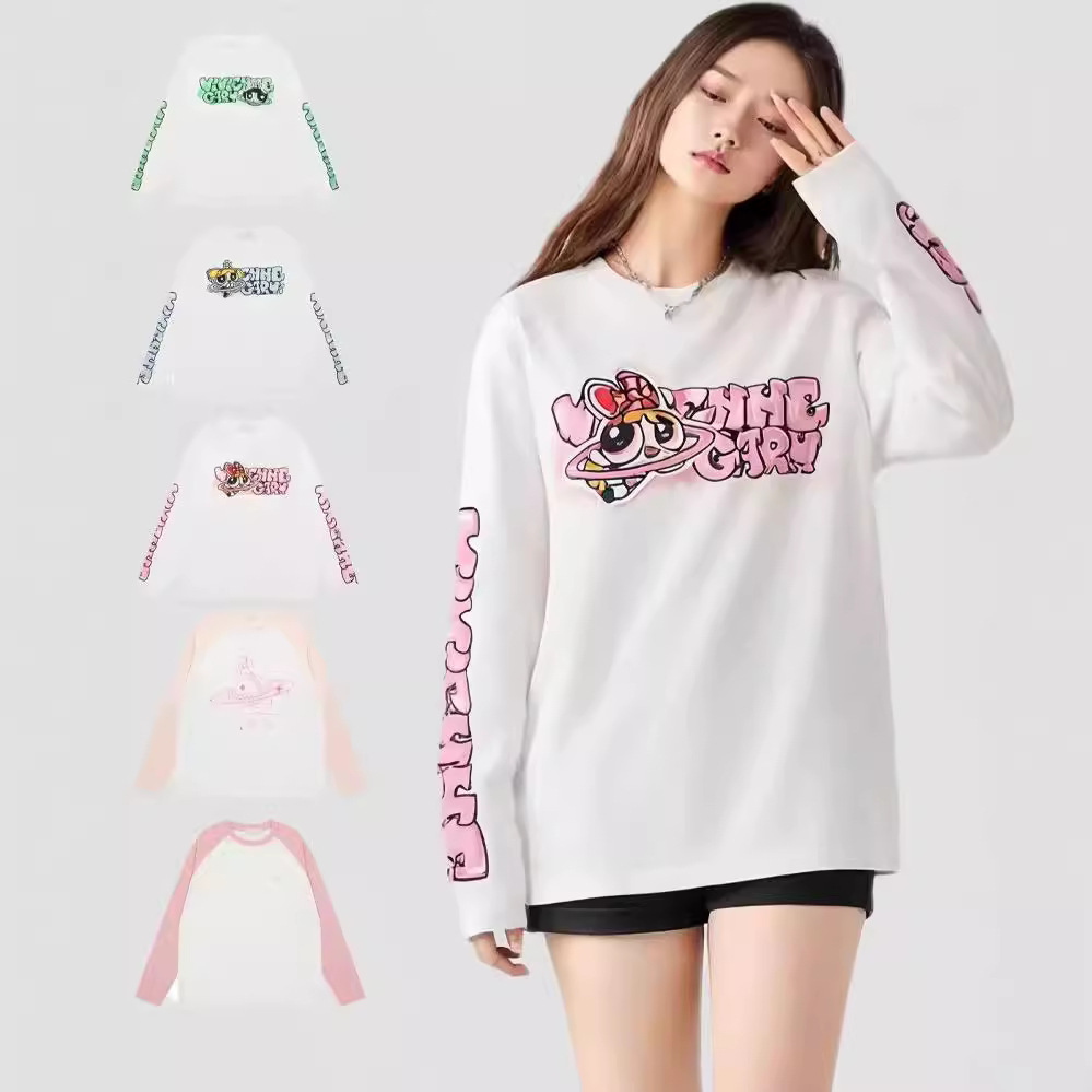 涂鸦卡通印花刺绣T恤情侣上衣