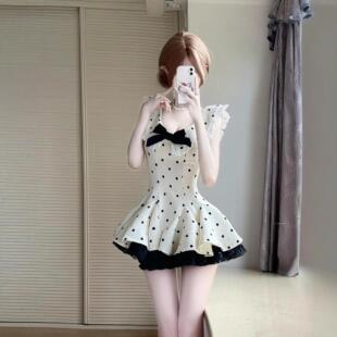 蓬蓬波点小飞袖 气质系miu女士法式 贵气感连衣裙款 裙子收腰短修身