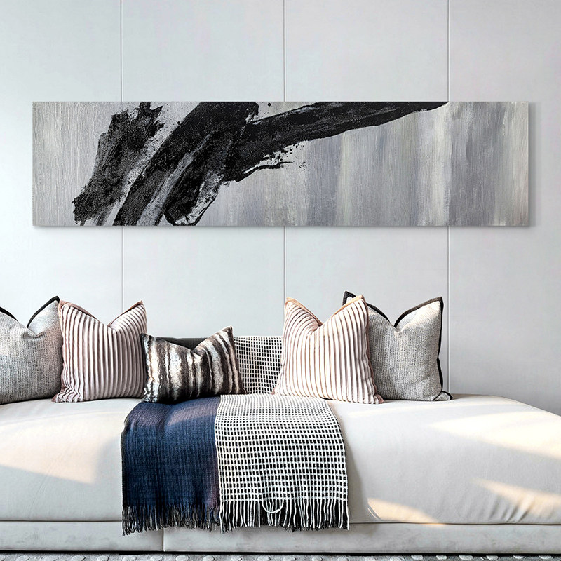 田钰抽象手绘新中式客厅沙发背景墙挂画卧室床头横幅大画无框画