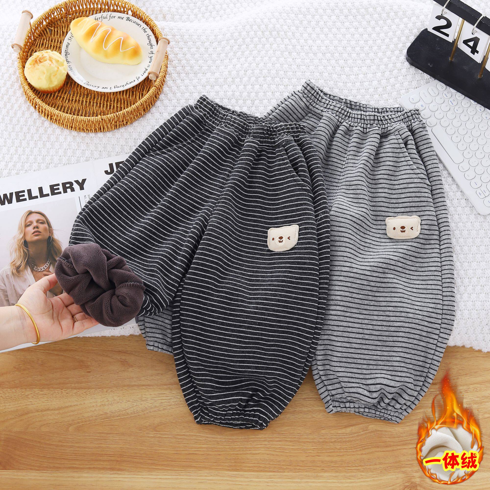 儿童条纹裤子春秋款加绒休闲裤