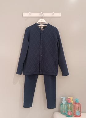 都市丽人男士无骨秋衣FWH2A8圆领开衫保暖密绒内衣套装睡衣中老年