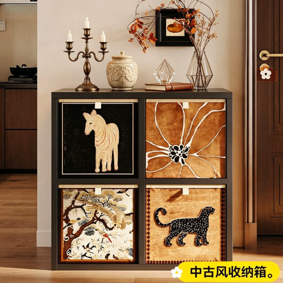 复古藤编布艺折叠抽屉收纳箱