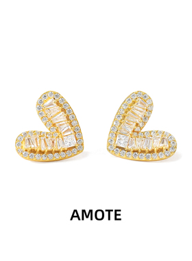 AMOTE《甜心悸动》爱心耳钉S925银耳饰高级气质通勤百搭2025新款