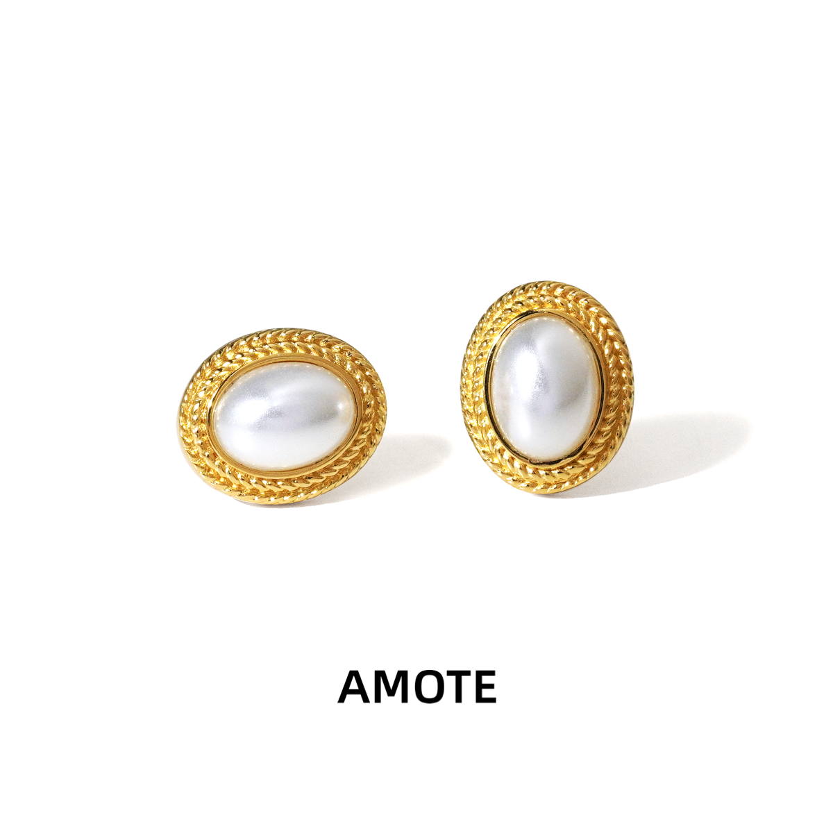 AMOTE鎏光明珠925银镀金耳钉复古