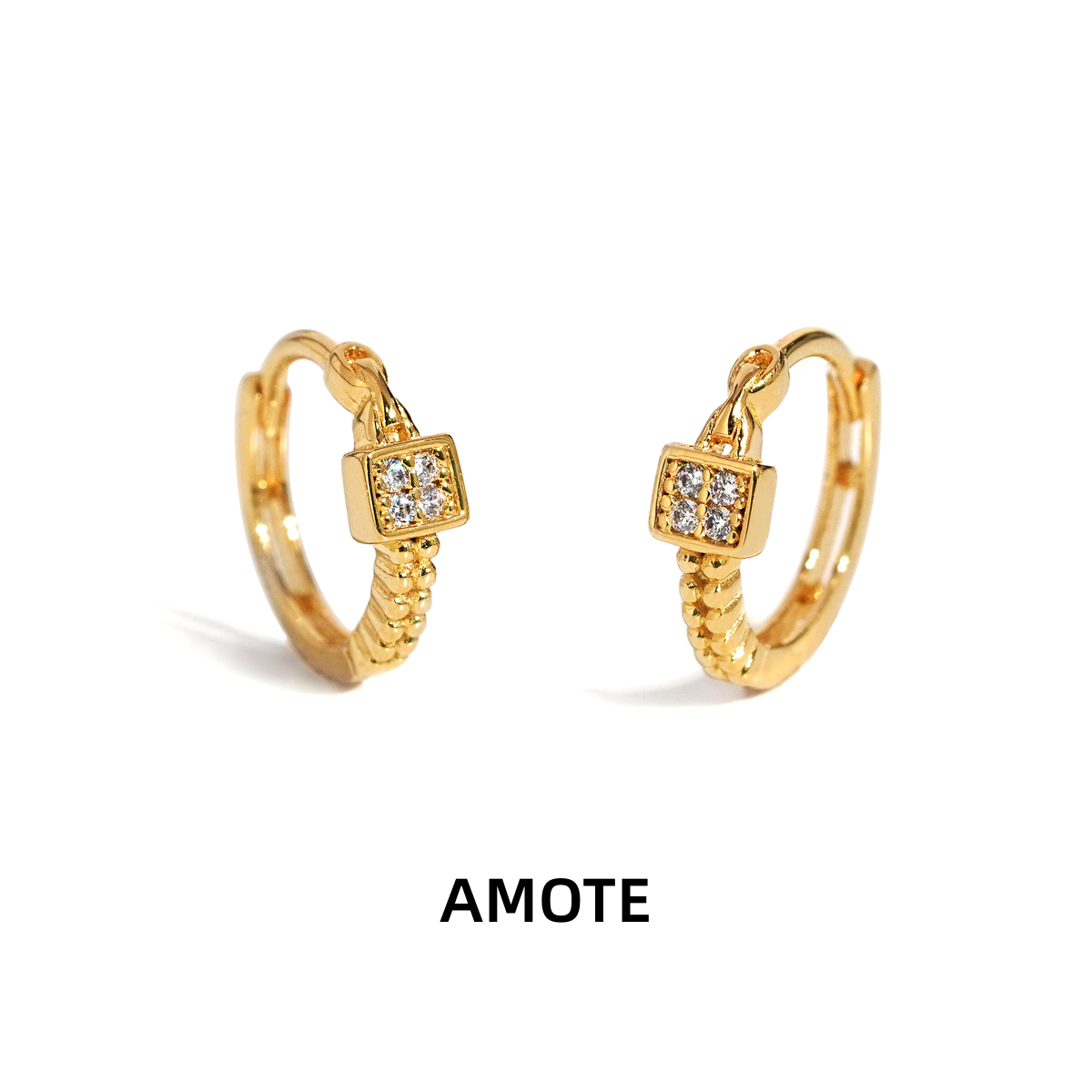AMOTE精致方钻S925银纯银耳圈