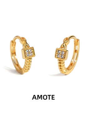 AMOTE 方钻纯银耳环925耳圈金色ins风小众设计轻奢气质高级小耳扣