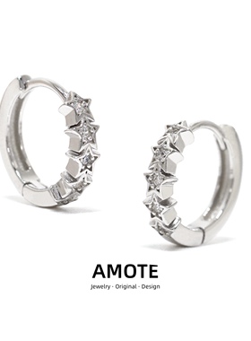 AMOTE 星星镶钻S925纯银耳圈高级感耳环耳扣简约小众原创设计耳饰