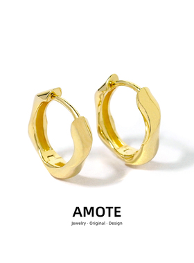 AMOTE 几何耳环S925纯银素耳圈无性别耳扣高级ins冷淡风小众耳饰