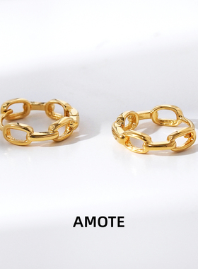 AMOTE 几何锁链耳扣925纯银耳圈气质金色ins风小众设计高级感耳环