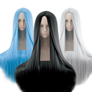 秀琴家cosplay万用中分长直假发女100cm黑白蓝绿紫黄彩色动漫假毛