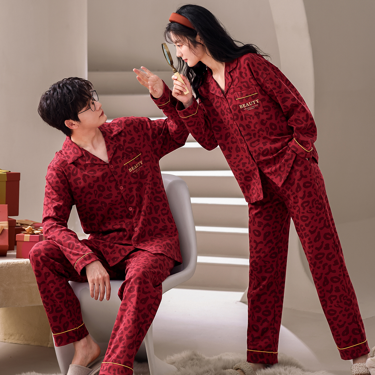 红色睡衣纯棉长袖春秋季马年本命年结婚新婚情侣套装情侣装一男女