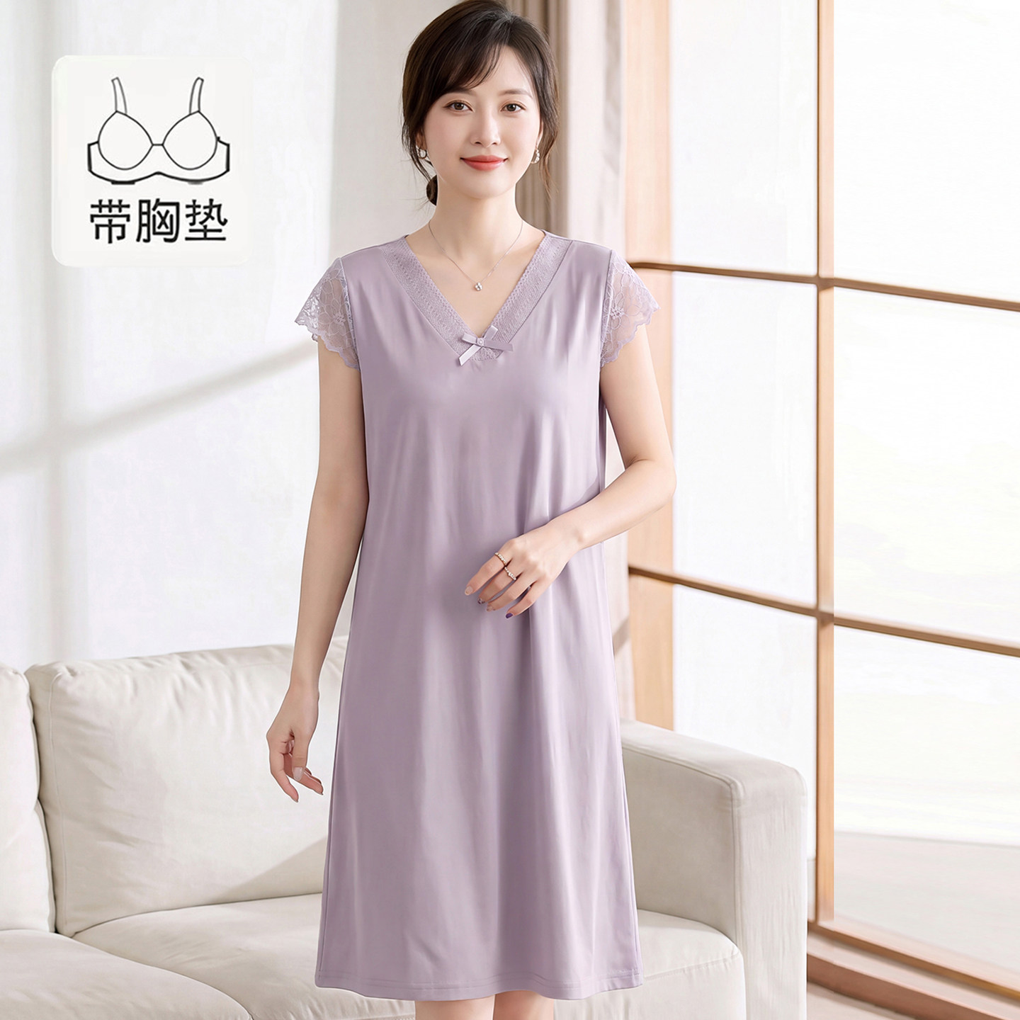 带胸垫睡裙女款2026新款夏季高级感女士中年人妈妈夏天中老年睡衣图片