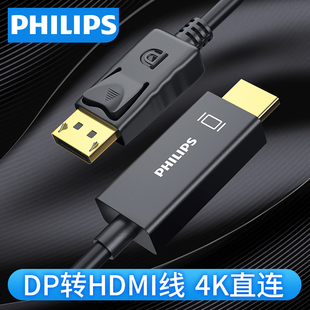 飞利浦dp转hdmi线to1.2版 Displayport转换器电脑电视连接投影仪显示器4K信号接头高清音视频适用于dell笔记本