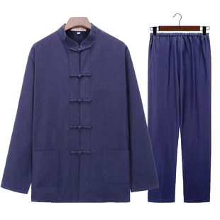 中国风唐装男装青年纯棉套装中老年中式中山装汉服居士服春秋款