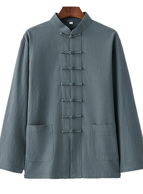 中国风男装长袖唐装青年上衣外套棉麻衬衣汉服中老年春秋冬季古装