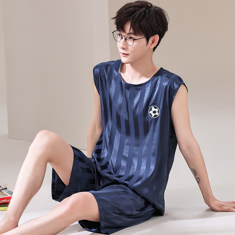 夏季冰丝访真丝背心睡衣家居服男