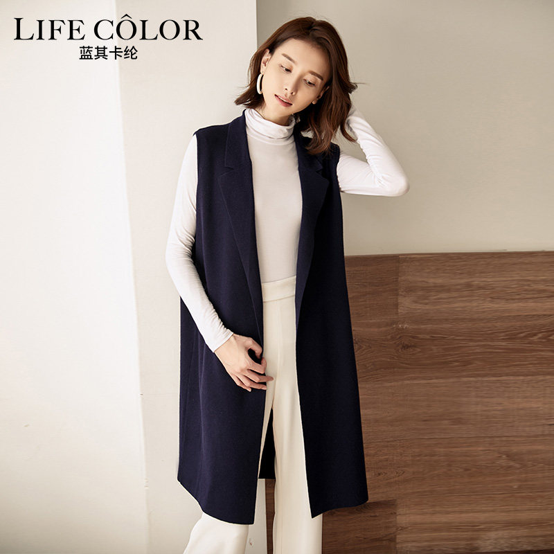 蓝其卡纶秋季新款韩版修身气质翻领羊毛马甲中长款无袖针织开衫女在类目 女装/女士精品, 毛针织衫中 - 来自Buy2taobao.com提供专业的淘宝代购服务