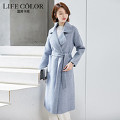 修身 正品 收腰显瘦 大衣西装 领羊毛双面呢大衣女长款 断码 清仓特价