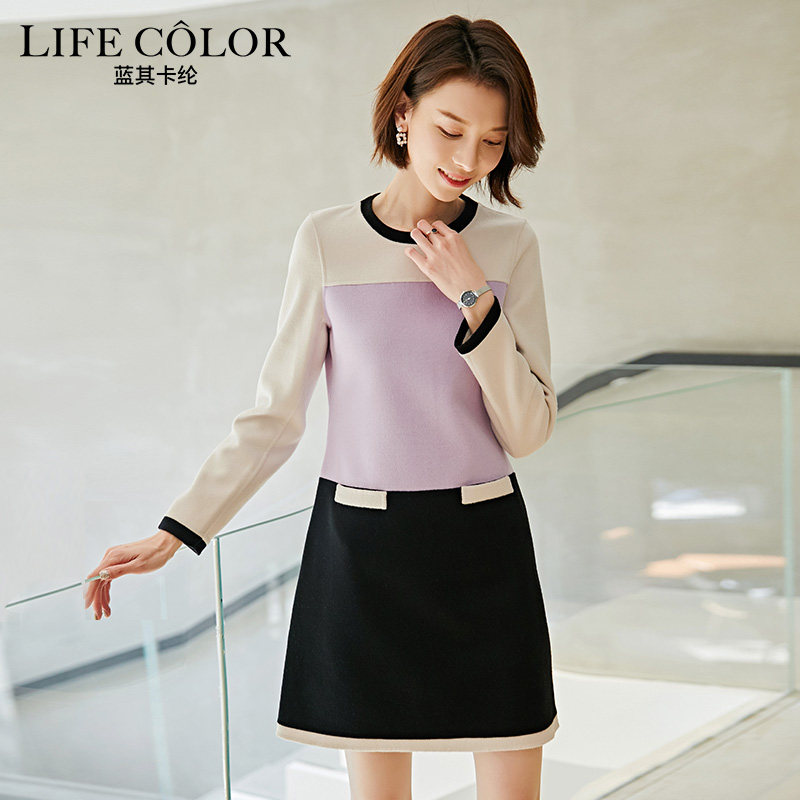 蓝其卡纶2019春季新款女装羊毛加真丝中长款连衣裙女修身显瘦在类目 女装/女士精品, 连衣裙中 - 来自Buy2taobao.com提供专业的淘宝代购服务