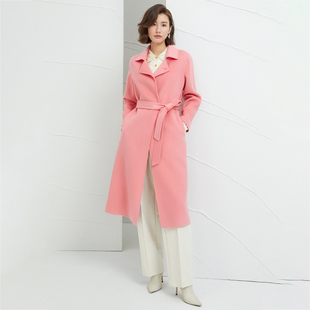 秋冬简约方领一粒扣加厚纯羊毛双面呢大衣女修身长款收腰显瘦