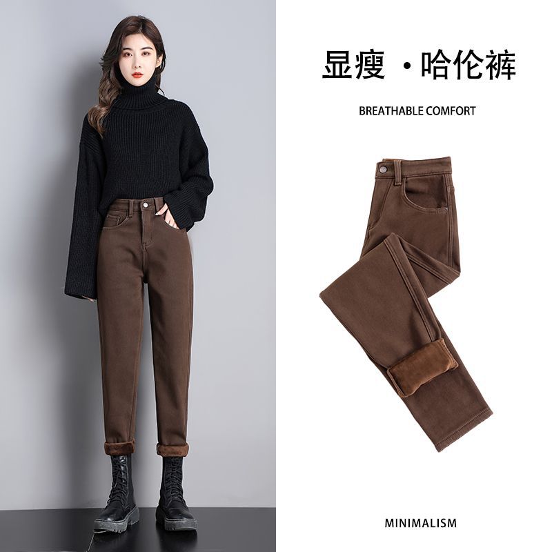 高端2025秋季新款哈伦牛仔裤女款裤子咖啡色老爹裤高腰显瘦弹力裤