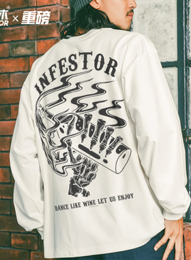 三九木美式街头涂鸦印花bboy宽松重磅街舞嘻哈打底hiphop小领长袖