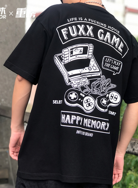 三九木原创复古游戏机GameOver潮流男嘻哈街舞bboy宽松纯棉短袖T