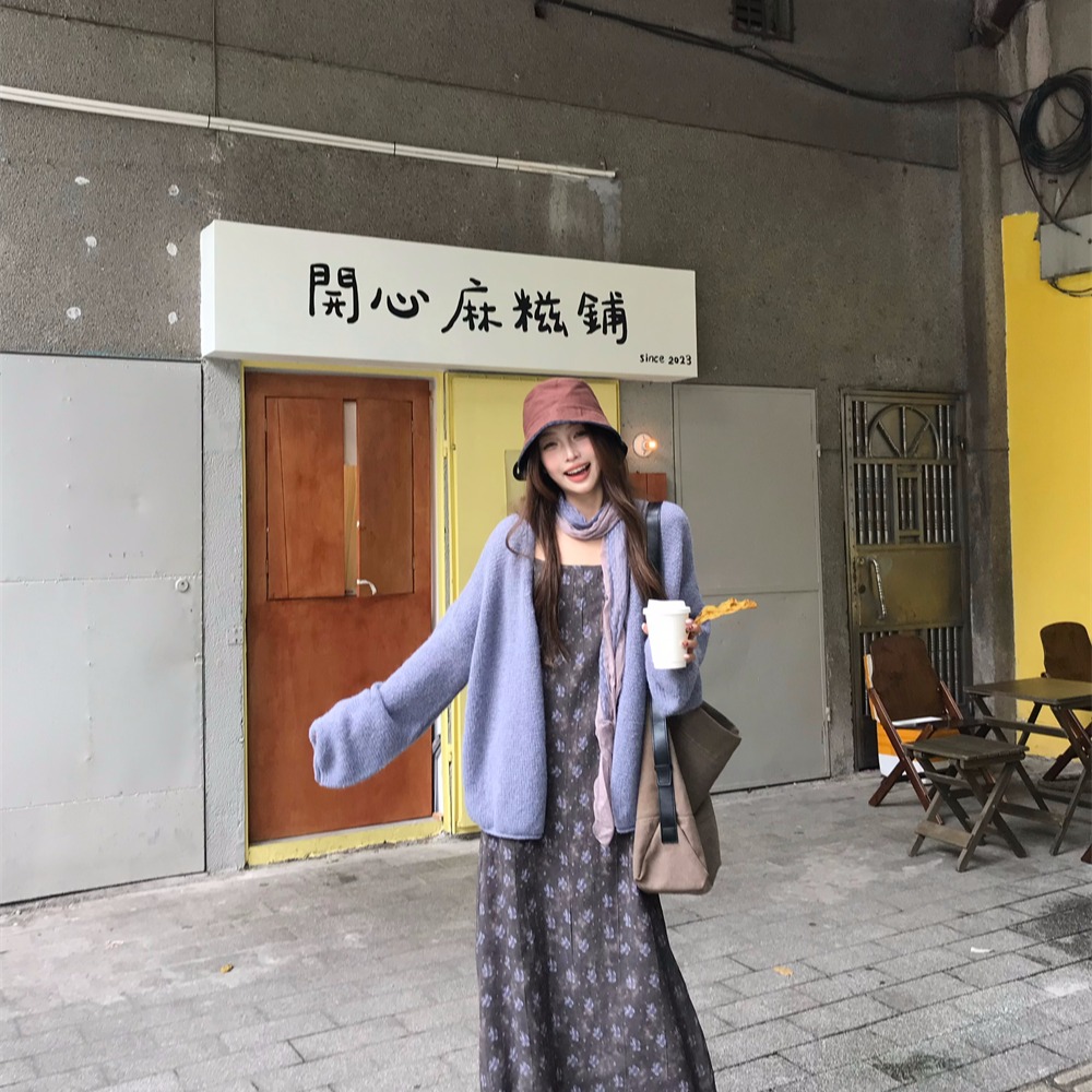辣妹紫色软糯长款毛衣针织衫女